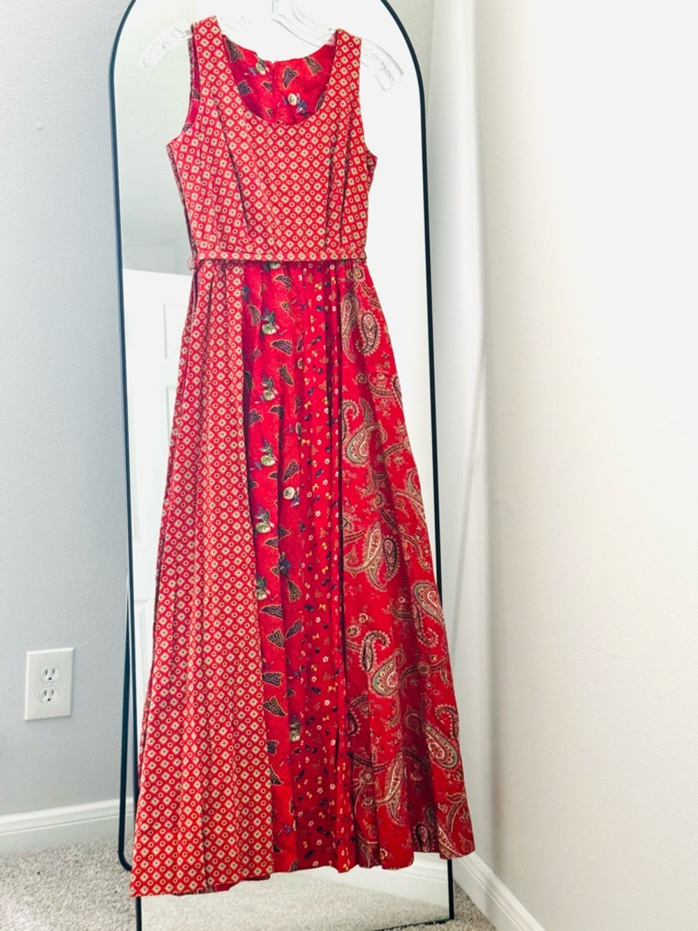 Vintage 70 Boho Hippie Retro Kitsch Patchwork Maxi Dress, ILGWU, Made in USA, S